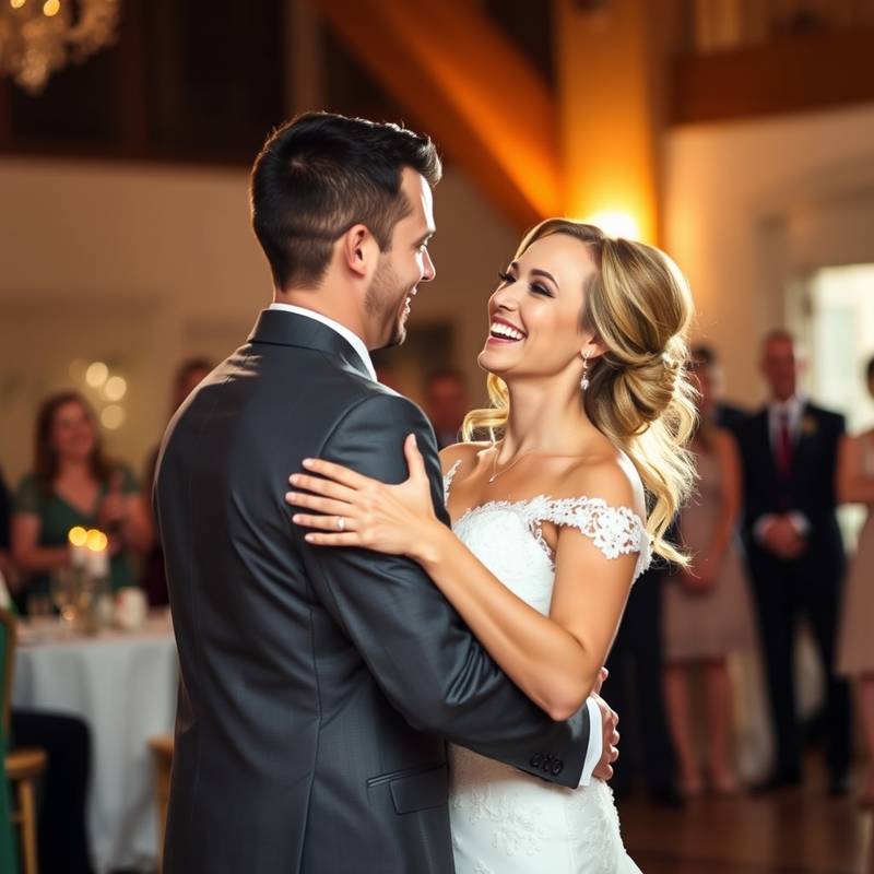 Candid shot of the bride and groom's first dance, filled with joy and laughter, captured at Serenity Stays.